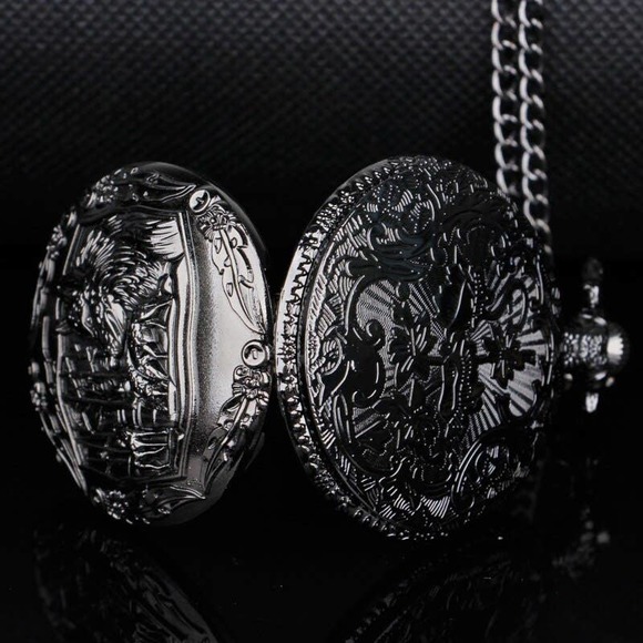 Wolf Pocket Watch NEW Black Metal Wolves Wild Nature Outdoors Gift - Picture 4 of 4